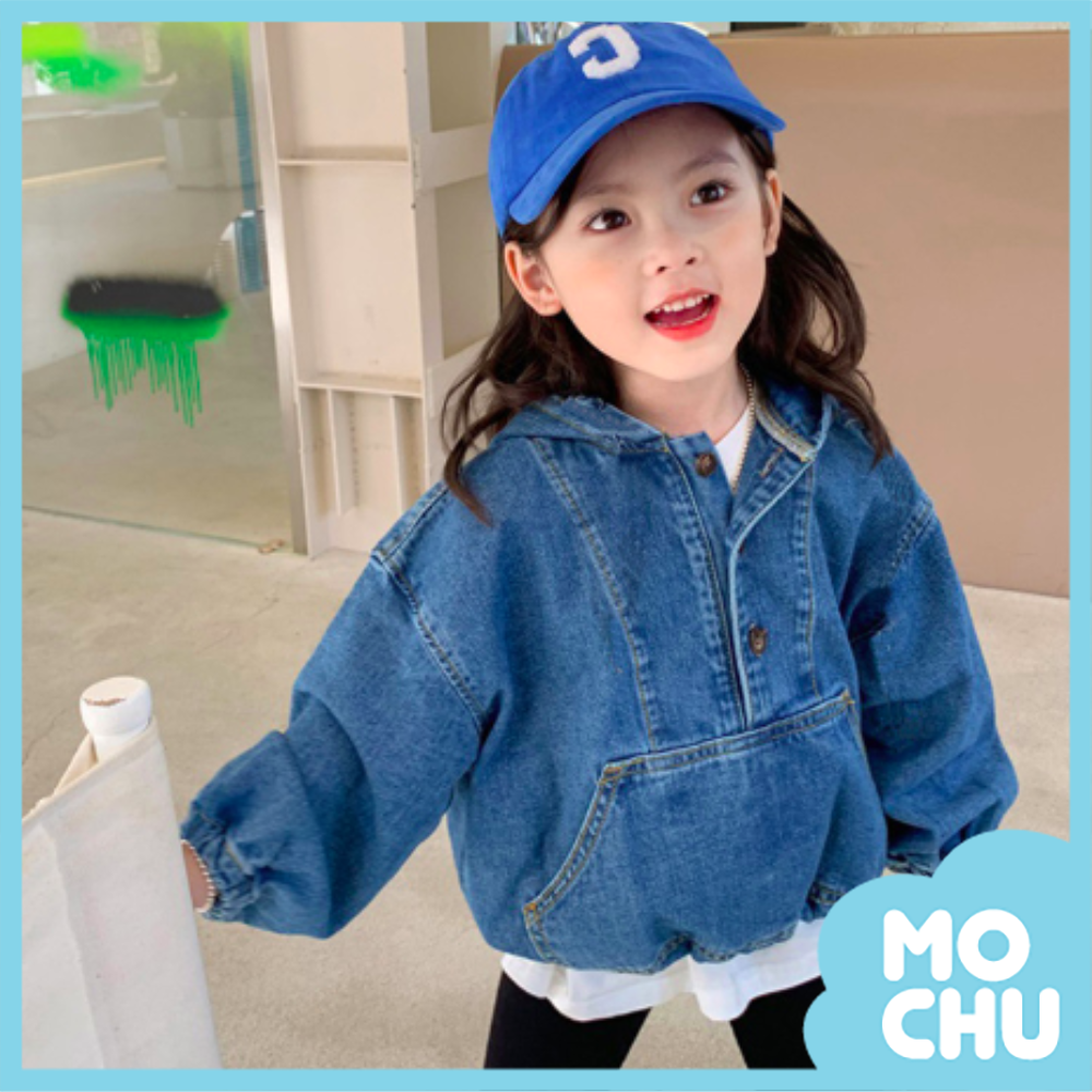 大口袋縮口連帽牛仔上衣