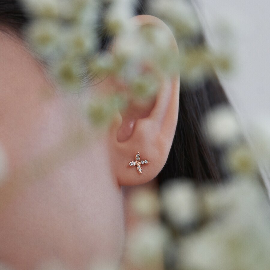 18K金鑽石花型耳環 (白金/紅金)