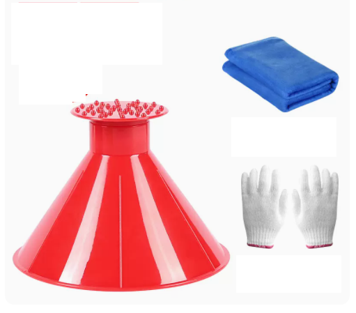 Popular four-piece set with upgraded thickened window glass defrosting and de-icing brush and snow scraper (red)
