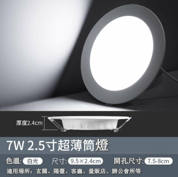 Popular LED ceiling downlight [7W] [2.5-inch ultra-thin white light]