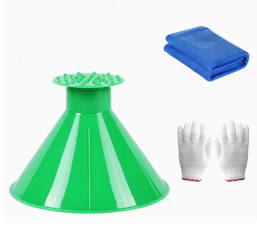 Popular four-piece set with upgraded thickened window glass defrosting and de-icing brush and snow scraper (green)