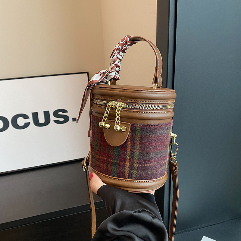 Plaid Mini Bucket Bag