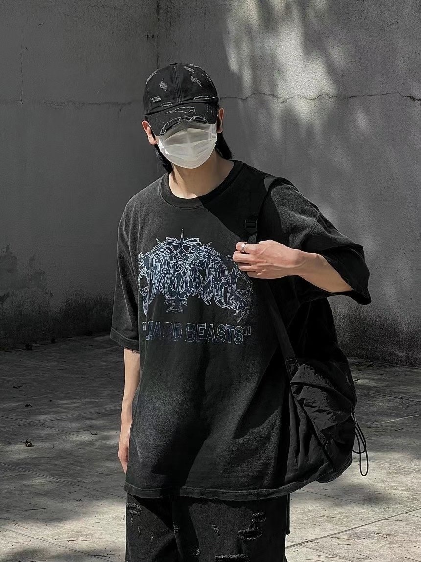 【HERETICS STUDIO 】韓國 고품질 BLIZZARD BEASTS 圖騰 水洗 做舊 寬鬆 短袖