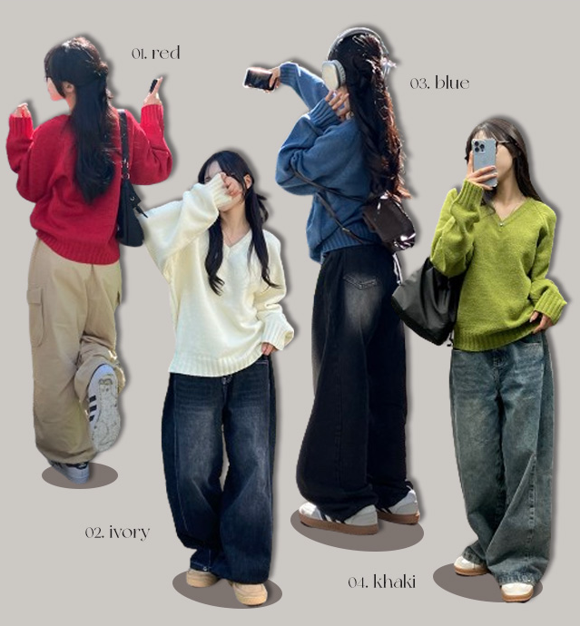 早秋預訂｜加厚基本款寬鬆V領長袖針織上衣