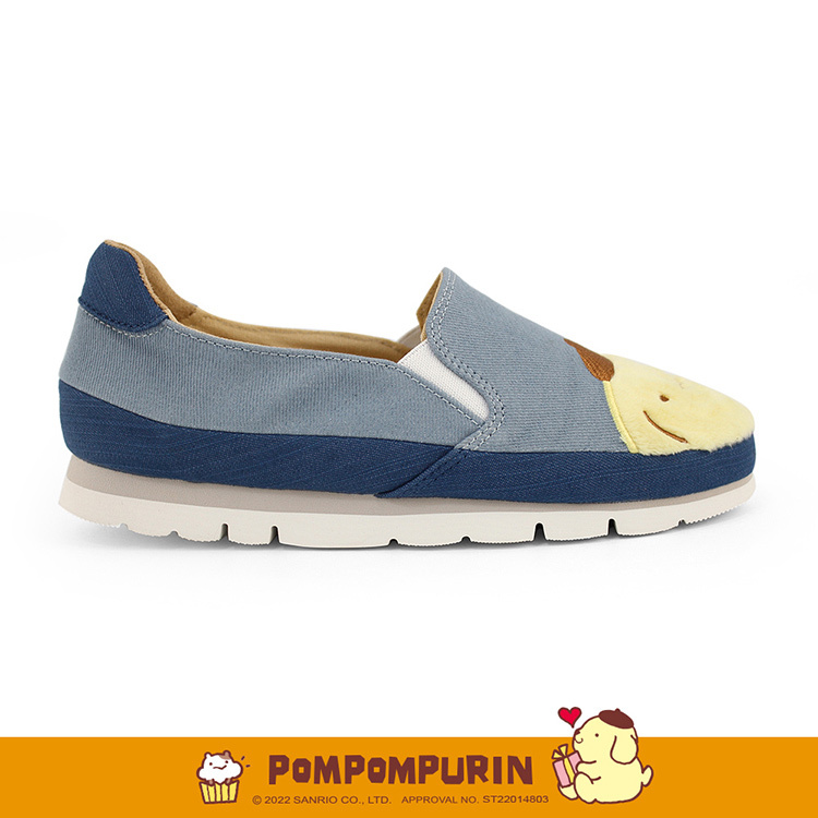 Paidal x Pompompurin布丁狗 萌臉系列布丁對話框不彎腰平底休閒鞋樂福鞋懶人鞋-藍