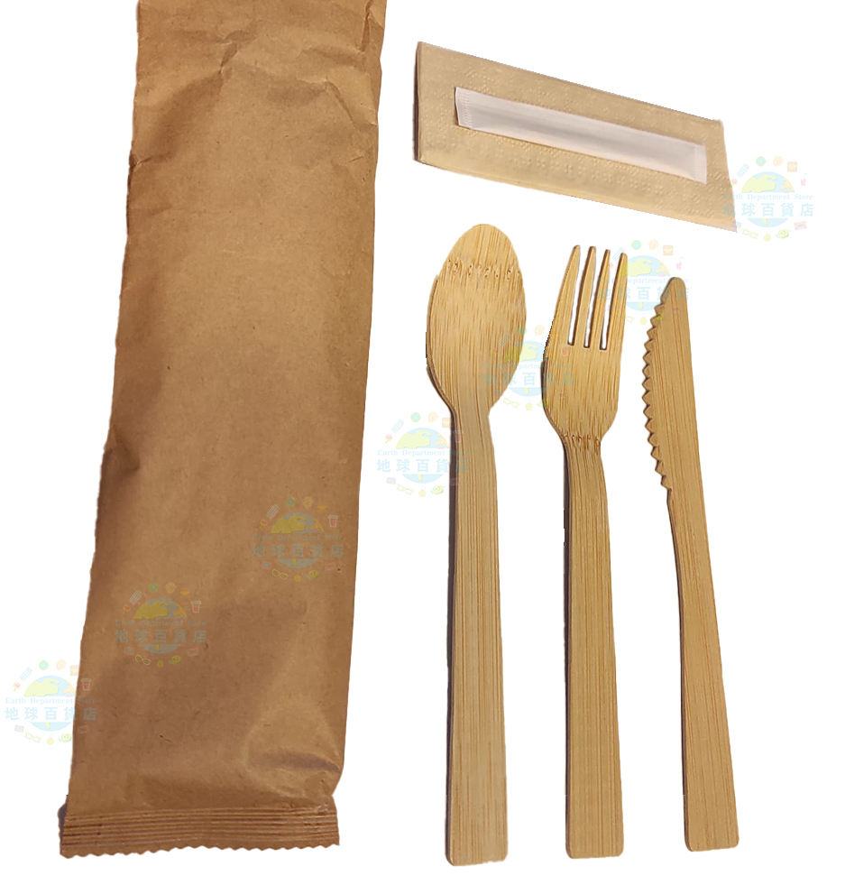 一次性竹製餐具包 (匙+叉+刀+牙籤+紙巾) 20包/袋