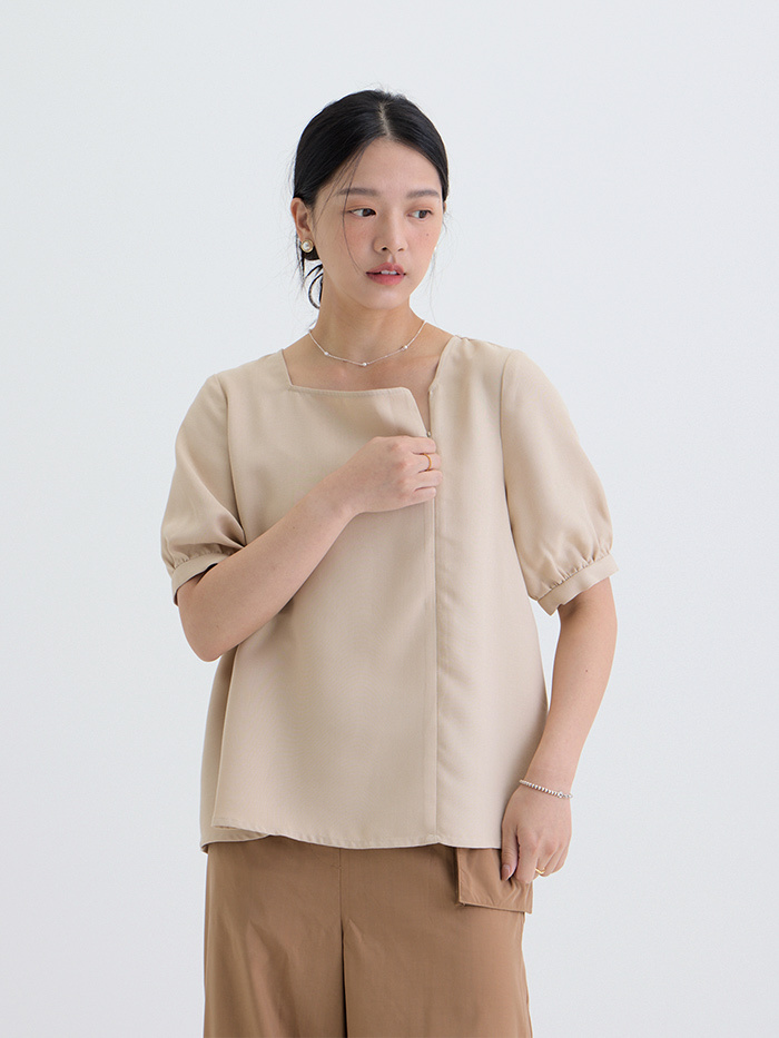 長月方領五分袖上衣-稻