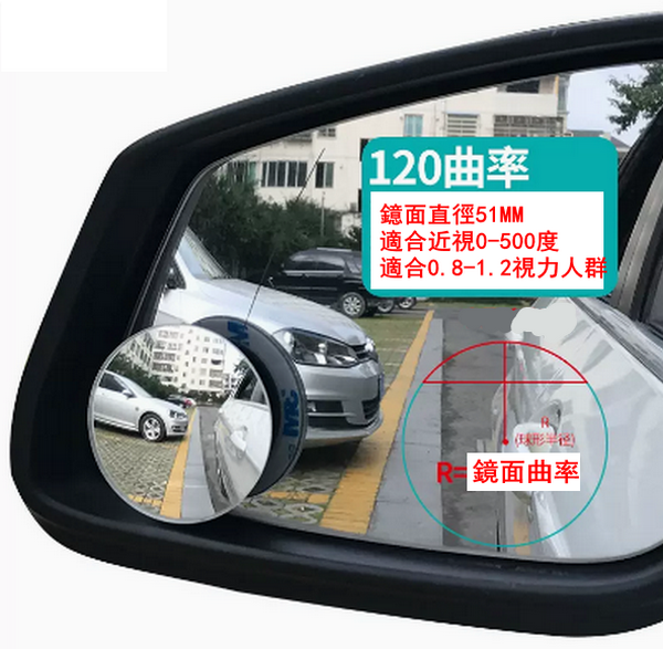 New car rear view mirror small round mirror [match set] frameless + 360 adjustment + glass 51mm curvature 120 [for vision 0.8-1.2]