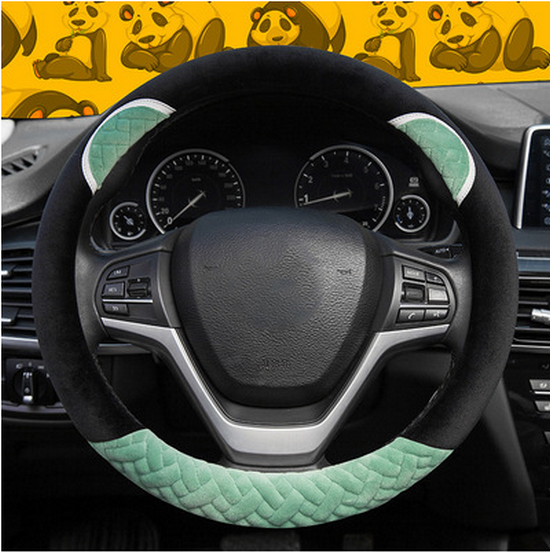 Hot selling car steering wheel cover, universal anti-slip short pile for all seasons (round, black and green)