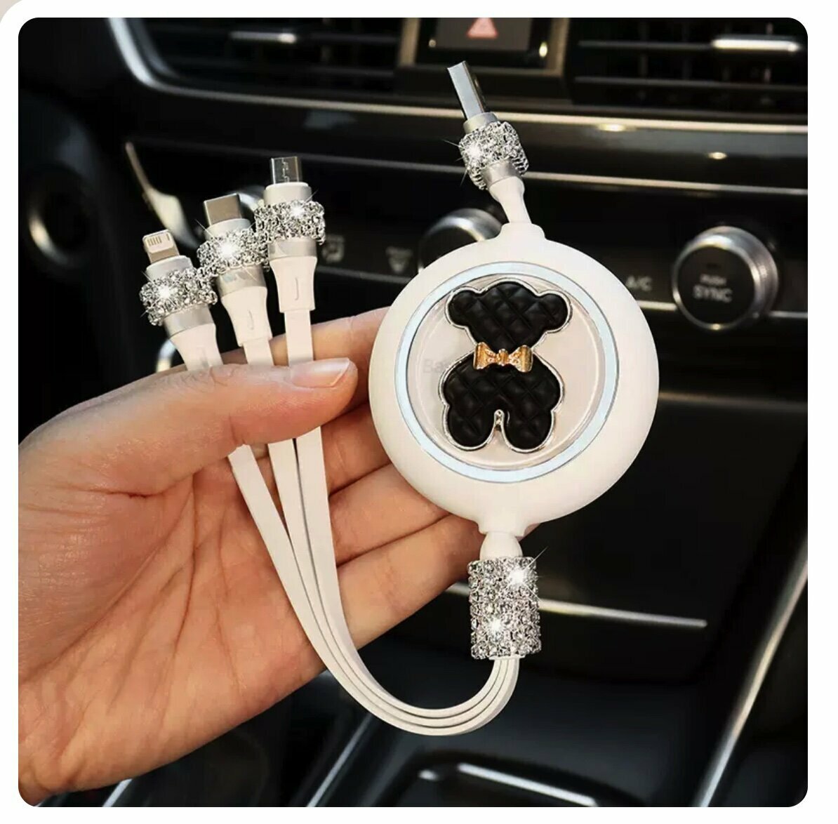 熱賣三合一汽車手機充電器(黑小熊)