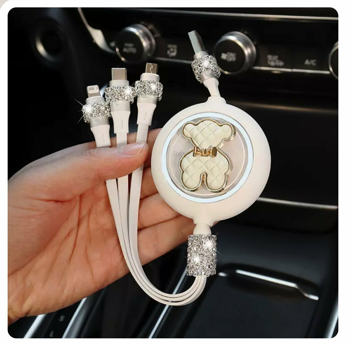 熱賣三合一汽車手機充電器(白小熊)