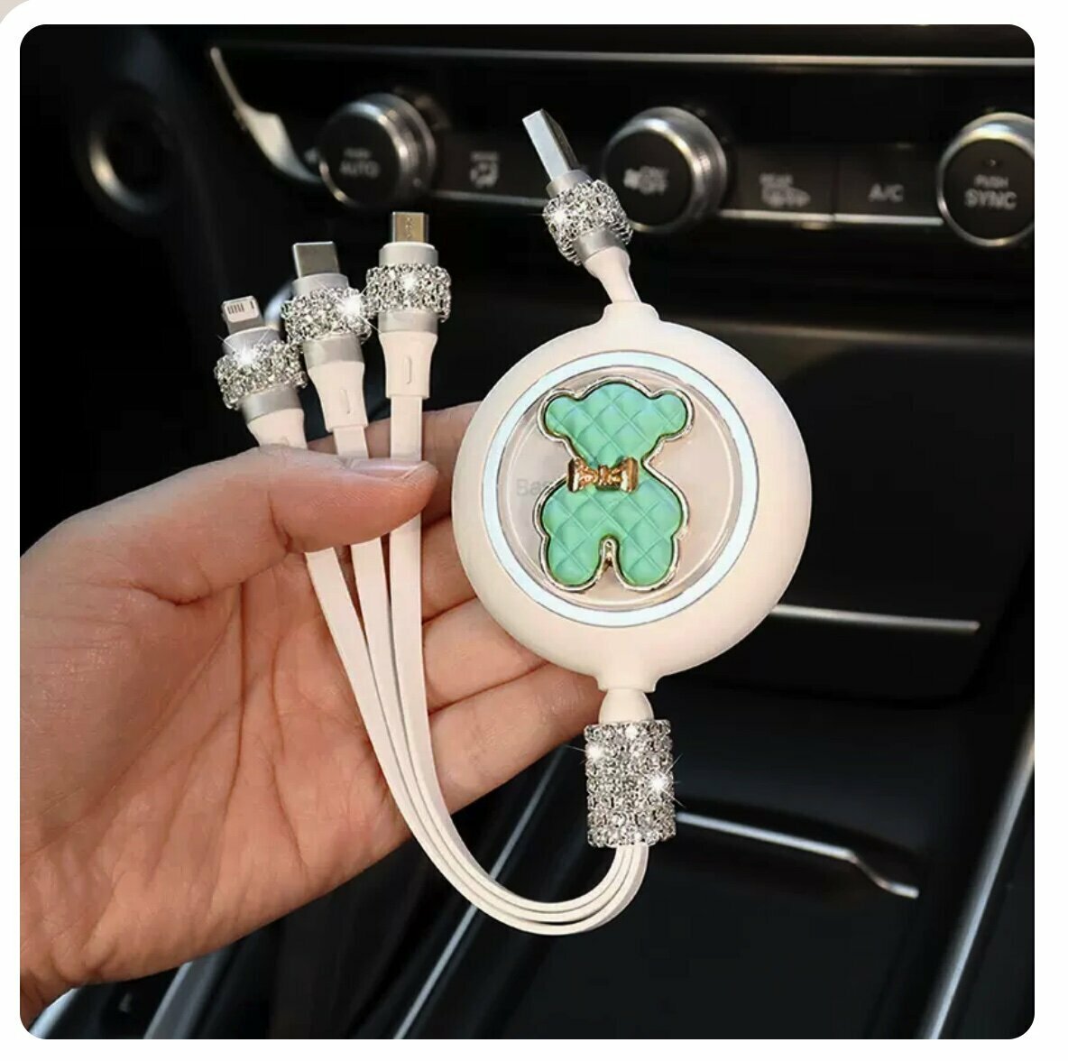 熱賣三合一汽車手機充電器(綠小熊)