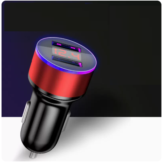 Hot Selling High Power Digital Display Car Charger Mobile Phone Flash Charging (Champagne Red)