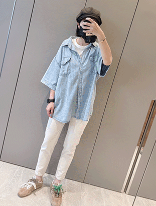 春夏新款/口袋配色奶油男友褲