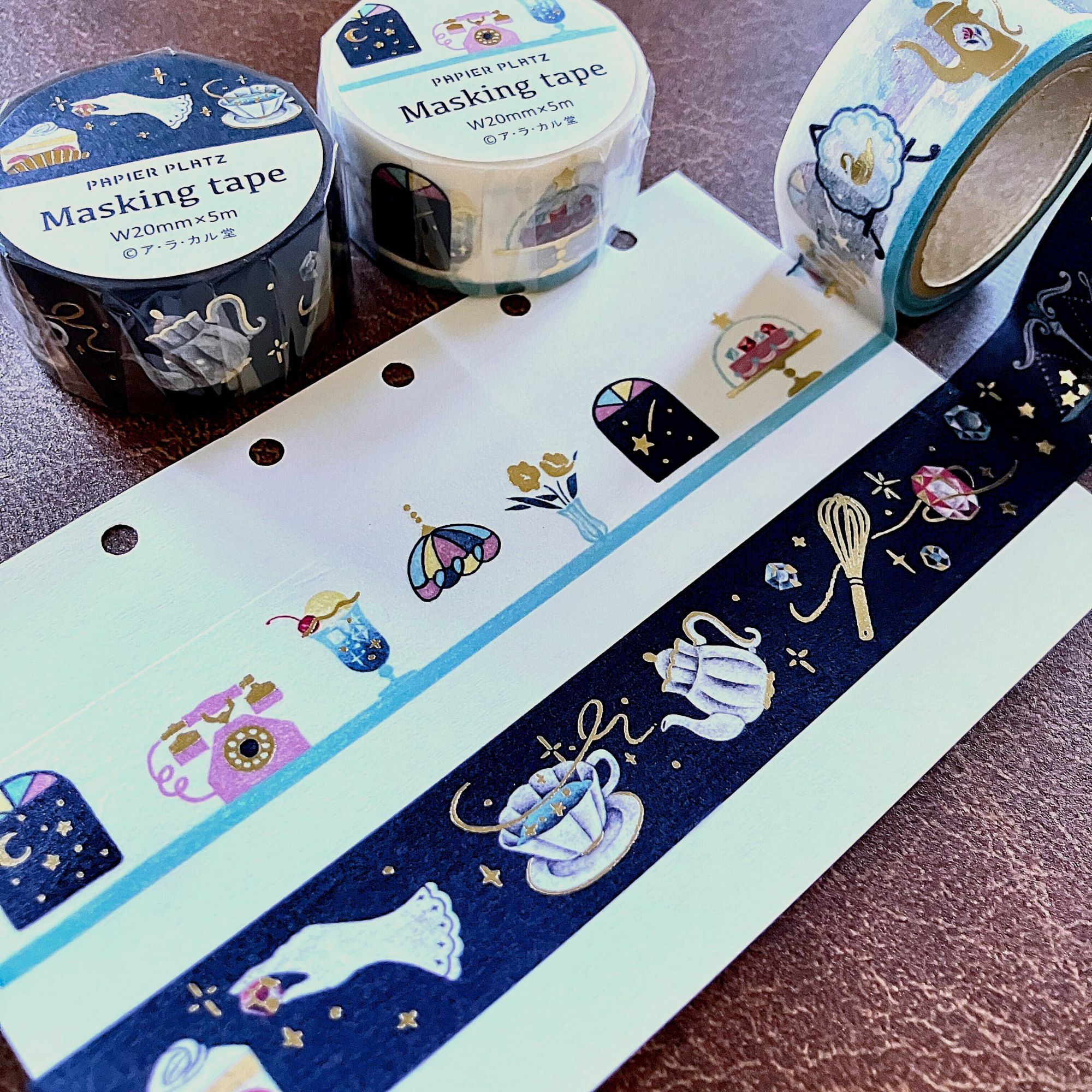 日本 PAPIER PLATZ x 插畫家 A la Carudou 金箔 紙膠帶 《甜點咖啡店》
