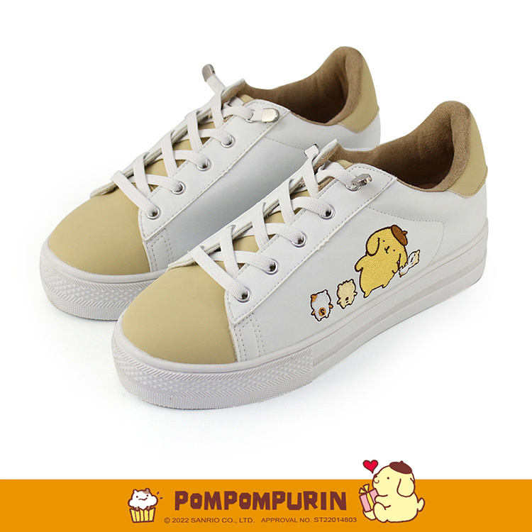 Paidal x Pompompurin 布丁狗  與倉鼠們跳色免綁帶厚底休閒鞋不彎腰鞋-小白鞋