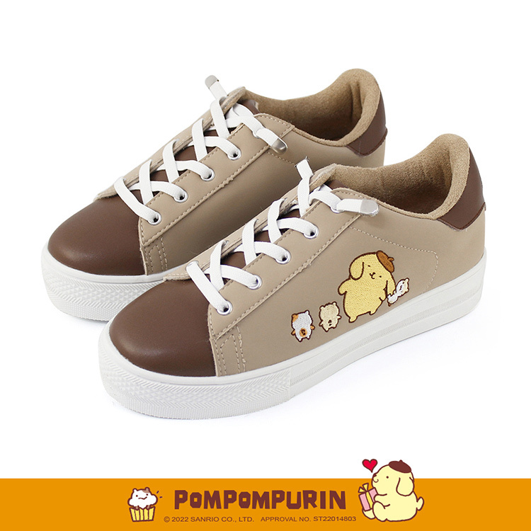 Paidal x Pompompurin 布丁狗  與倉鼠們跳色免綁帶厚底休閒鞋不彎腰鞋-奶茶