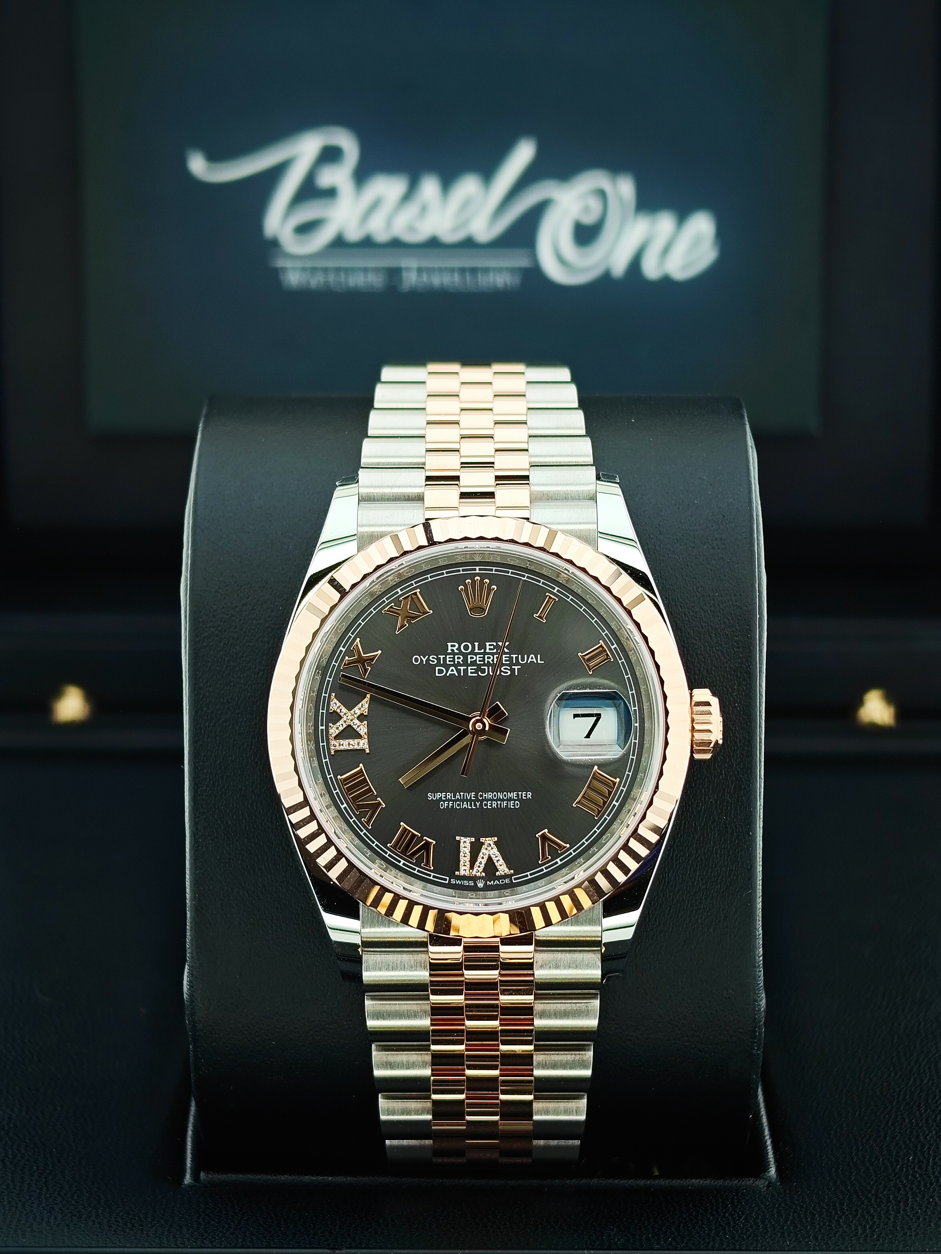 BRAND NEW ROLEX 126231 GREY DIAL WITH DIAMOND ROSE GOLD OYSTERSTEEL DATEJUST OYSTER STRAP 36 MM