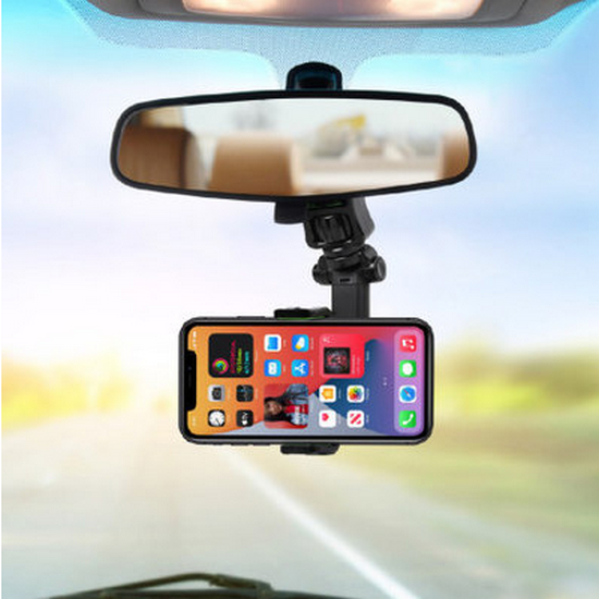 New car rearview mirror shock-proof 360-degree no-dead-angle rotating mobile phone holder (black)