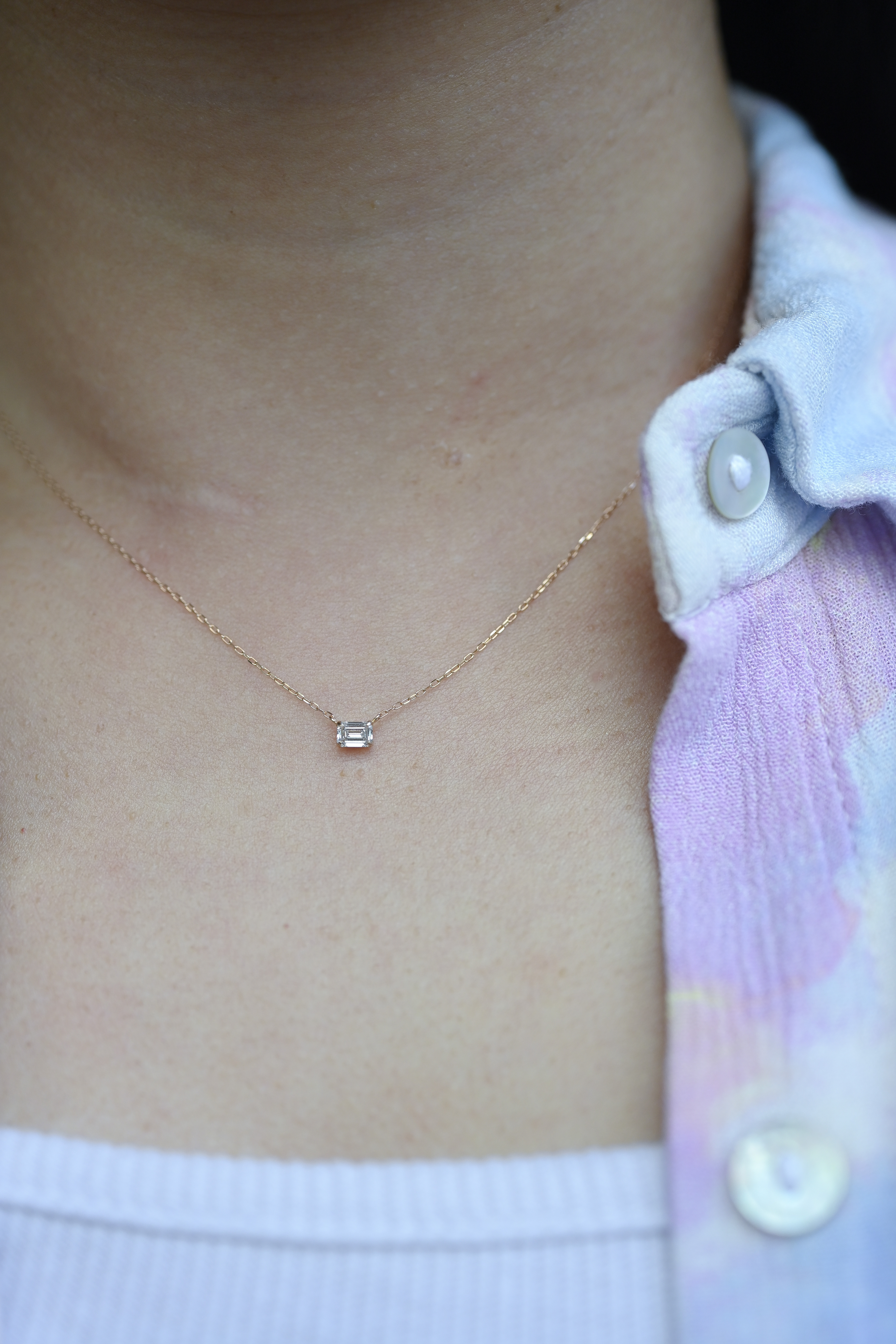 18K RG Emerald Cut Diamond Necklace