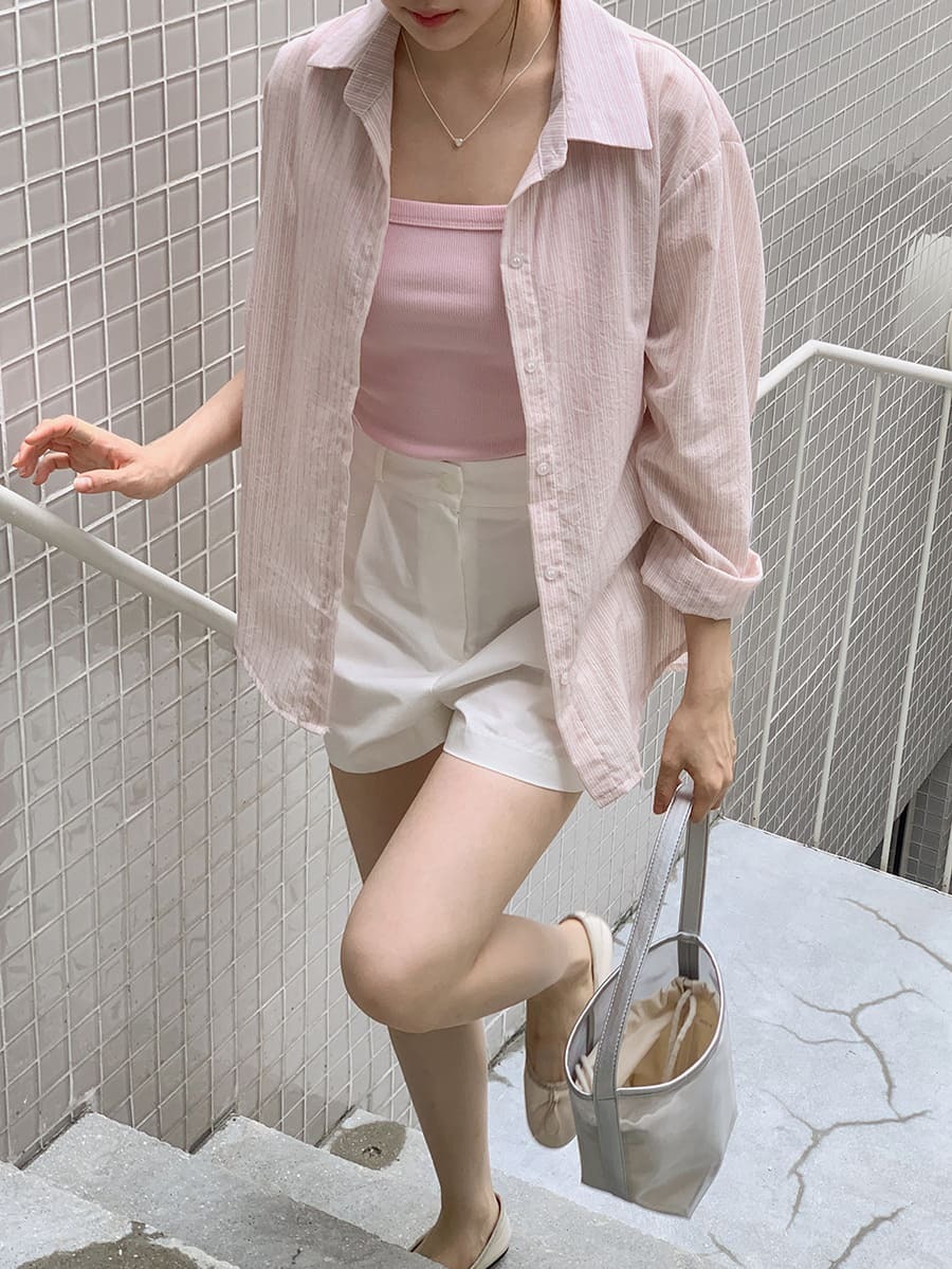 韓國Cherrykoko授權 極簡溫柔線條感圓擺純棉襯衫