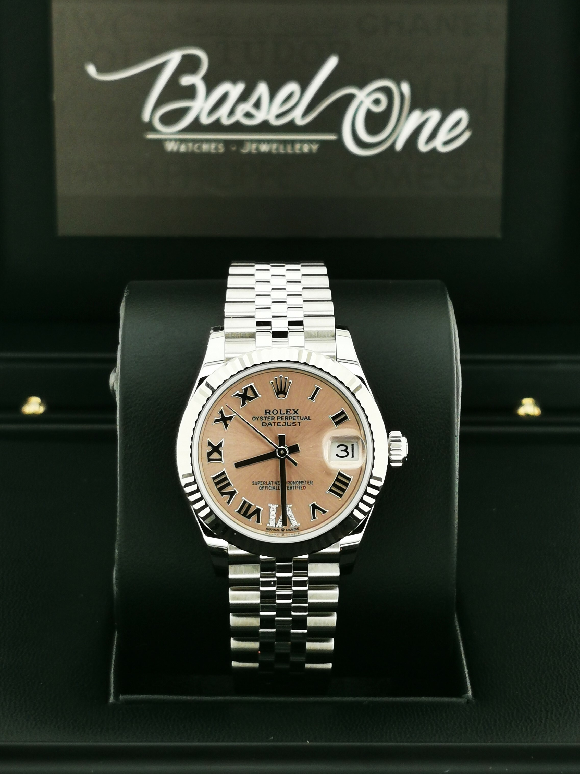 BRAND NEW ROLEX 278274 PINK DIAL ROMAN WHITE GOLD STEEL DATEJUST 31 JUBILEE STRAP 31 MM