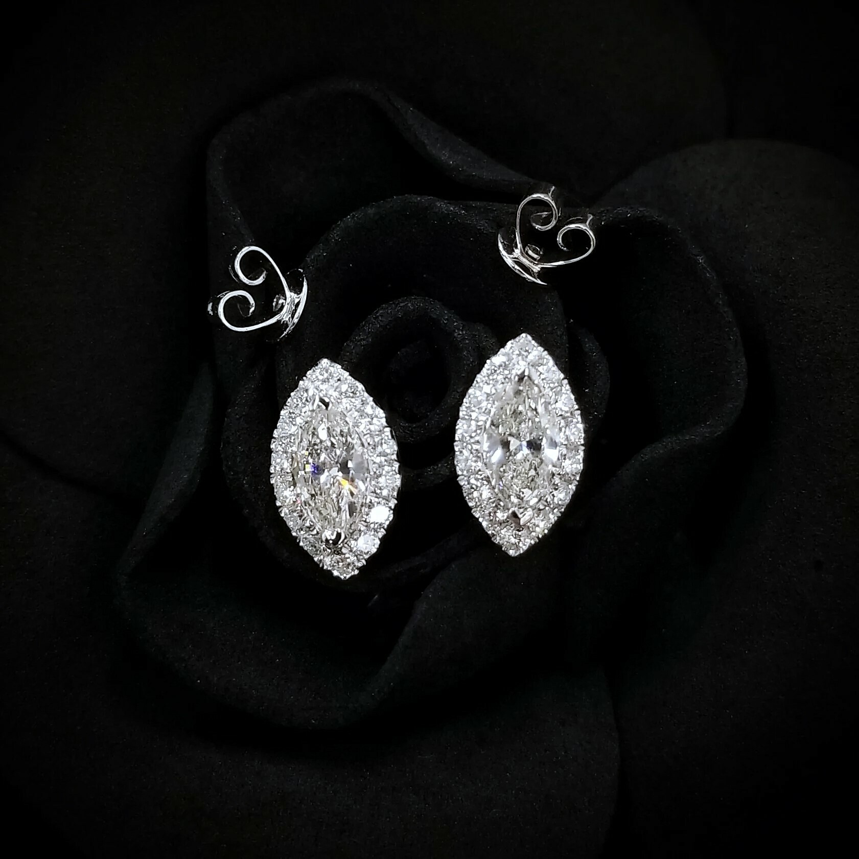 18K White Gold 1.51ct Marquise Cut Diamond Earrings