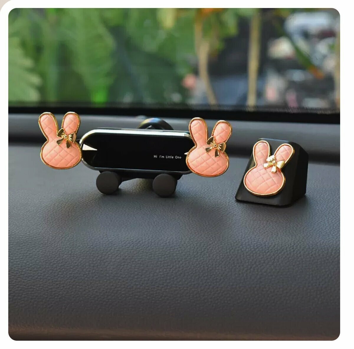 New car mobile phone holder (bracket + base pink rabbit head)