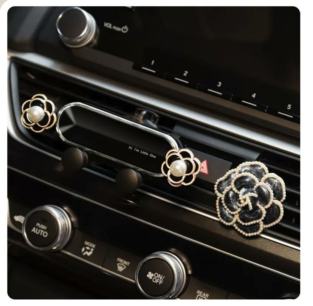 New car mobile phone holder (pearl black camellia holder + air vent clip)