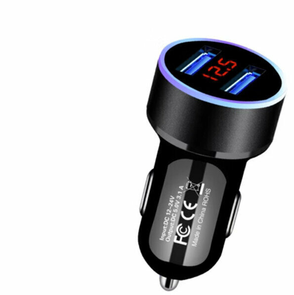 New car charging cigarette lighter (3.1A digital display model (black))