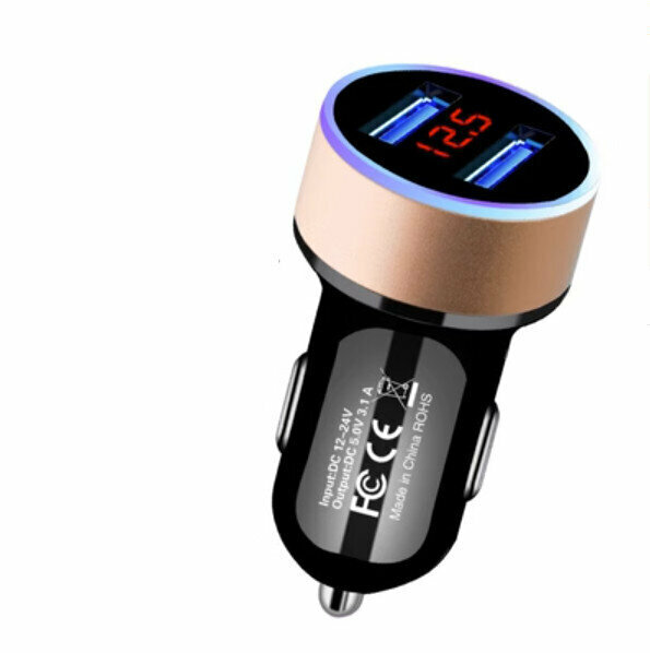 New car charging cigarette lighter (3.1A digital display model (gold))
