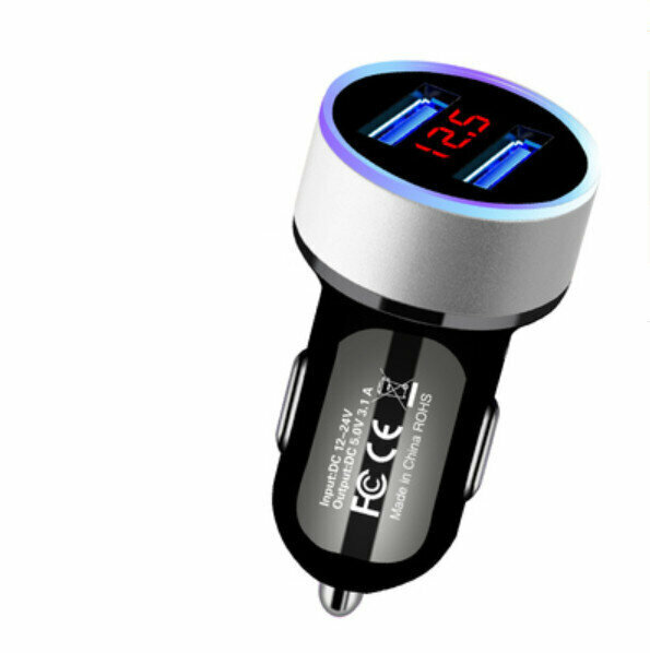New car charging cigarette lighter (3.1A digital display model (silver))#