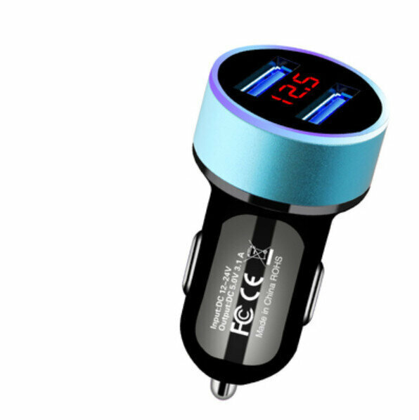 New car charging cigarette lighter (3.1A digital display model (blue))