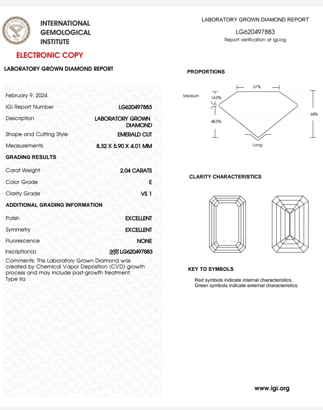 IGI LAB GROWN 2.04 E VS1 2EX NON