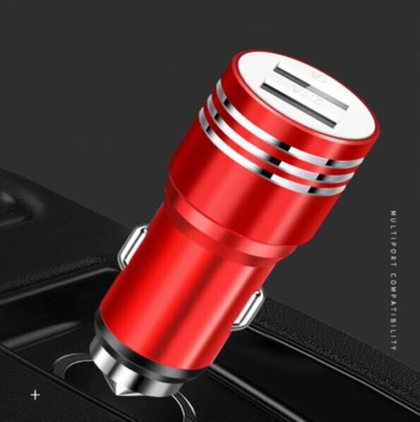 New car charger one for two (red)
