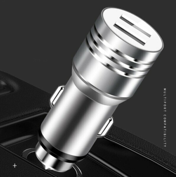 New car charger one for two (silver)