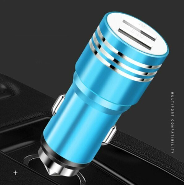 New car charger one for two (blue)