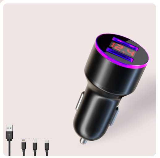 Hot selling digital display car charger mobile phone fast charging flash charging special three-wire Heyi (cool black)