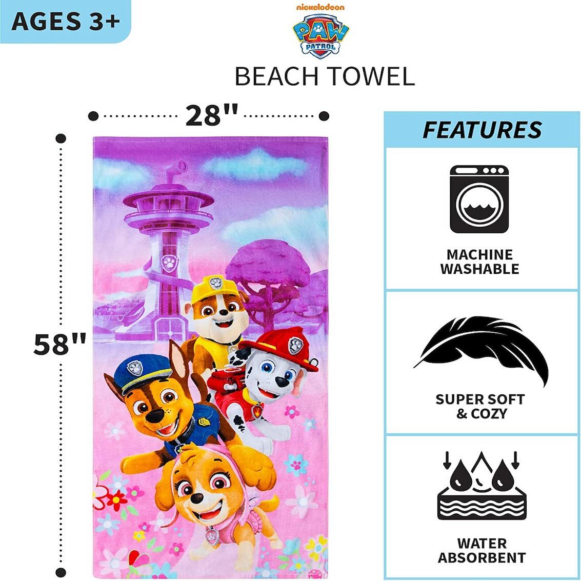 美國 Paw Patrol Girl 超柔軟棉質浴巾