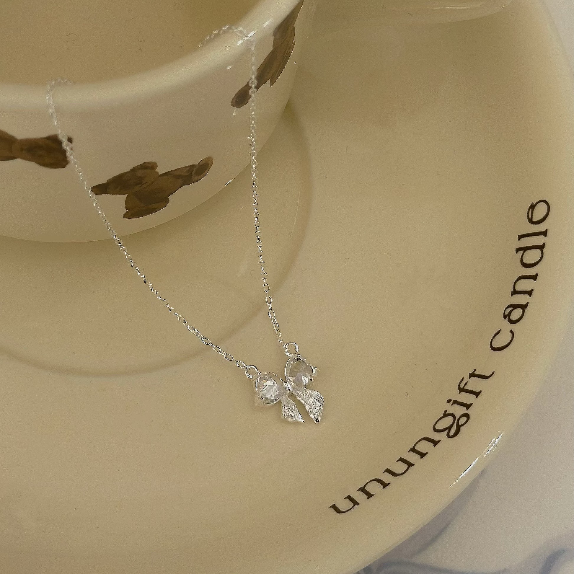 S42鋯石蝴蝶結純銀鎖骨鏈