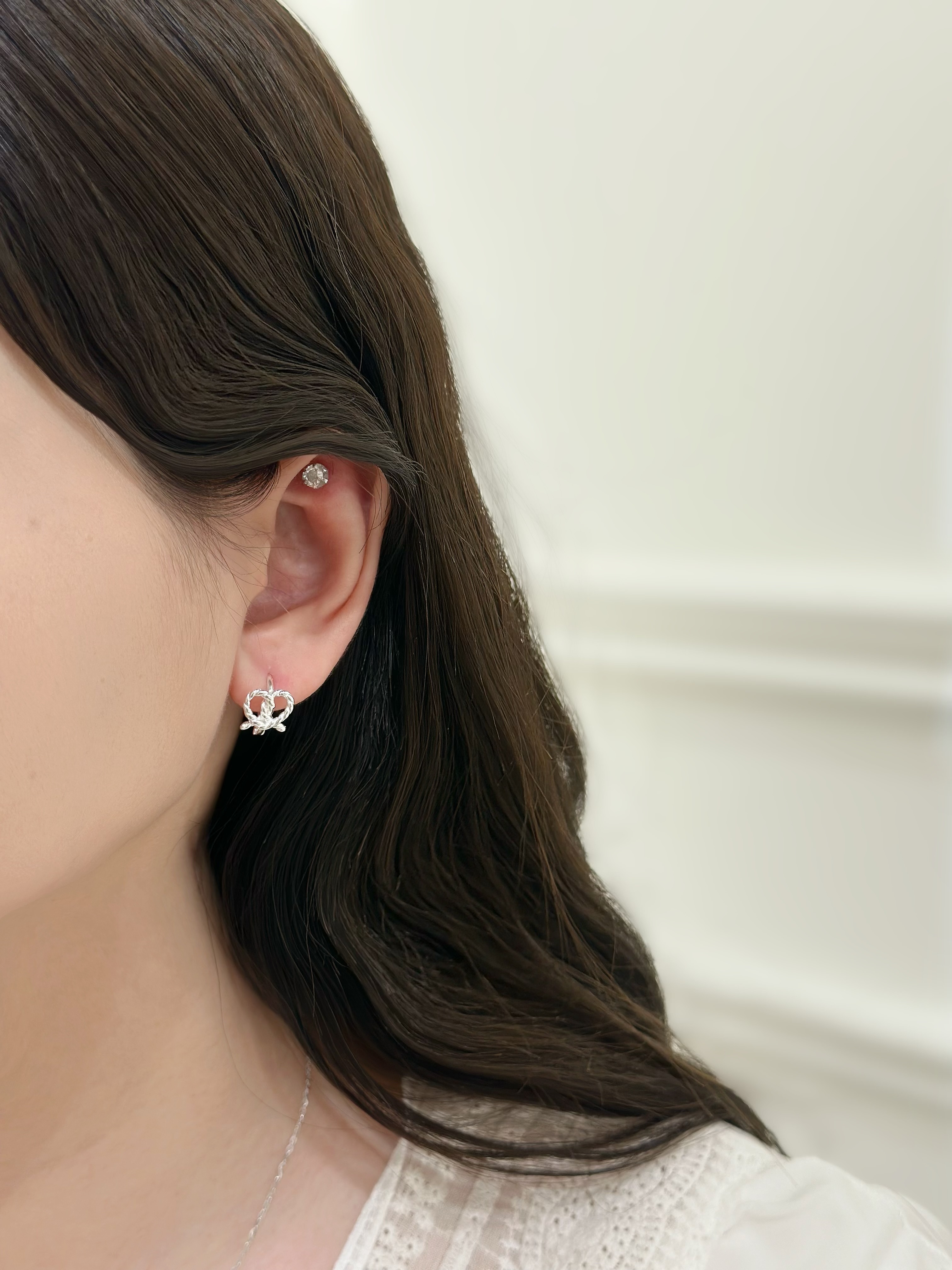 H02麻花愛心結純銀易扣