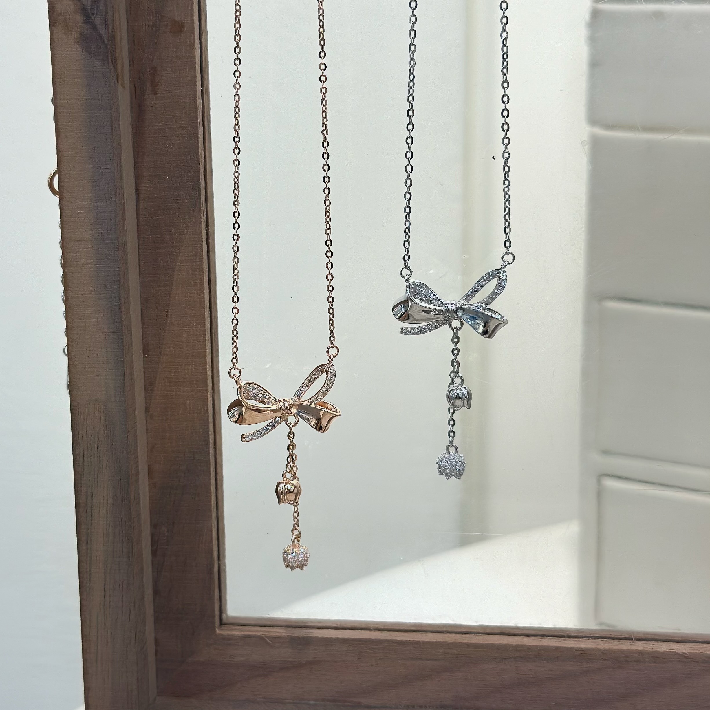 H05【輕奢】排鑽蝴蝶結垂吊純銀鎖骨鏈