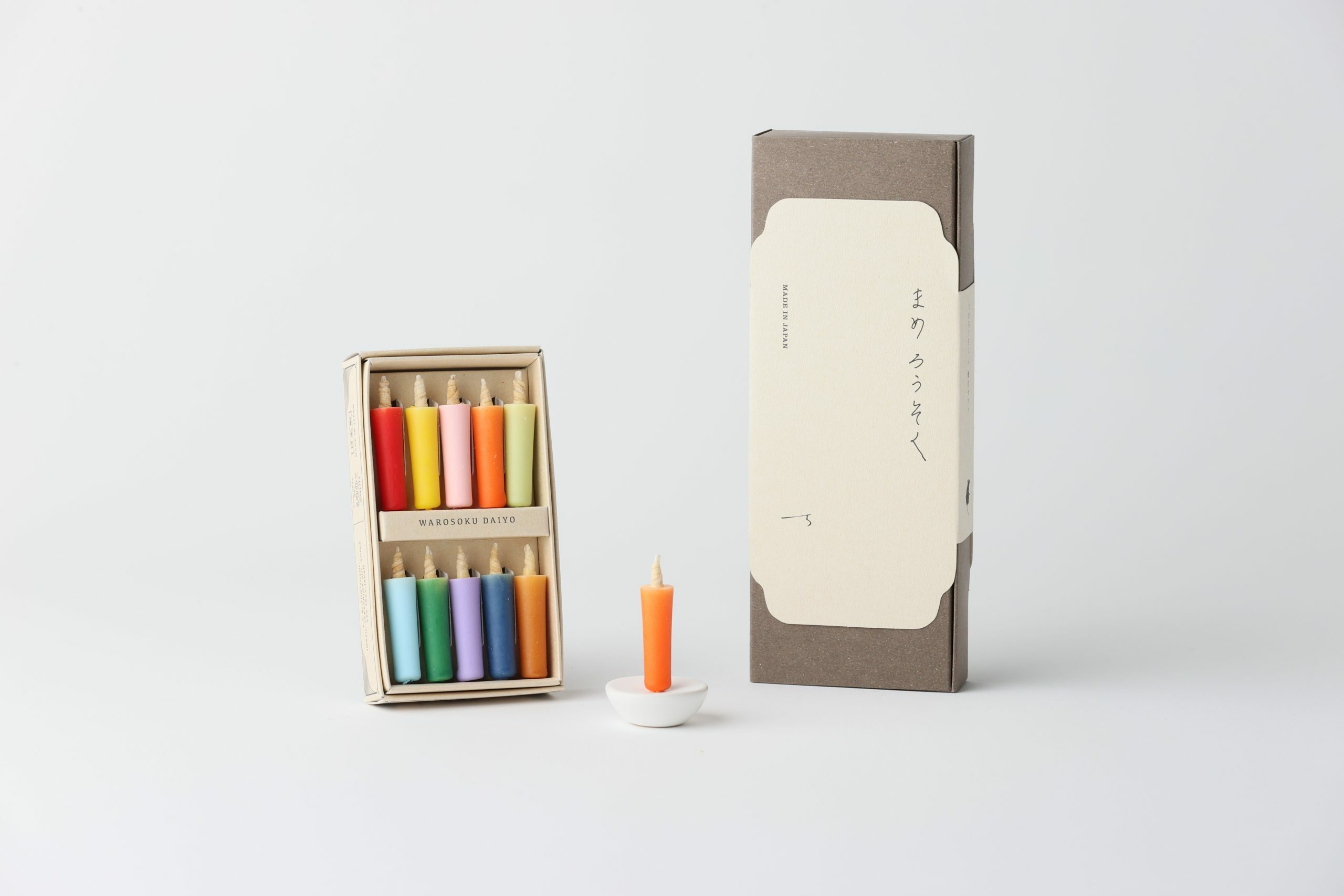 DAIYO 派對色米蠟燭禮盒＋白陶瓷圓形燭台