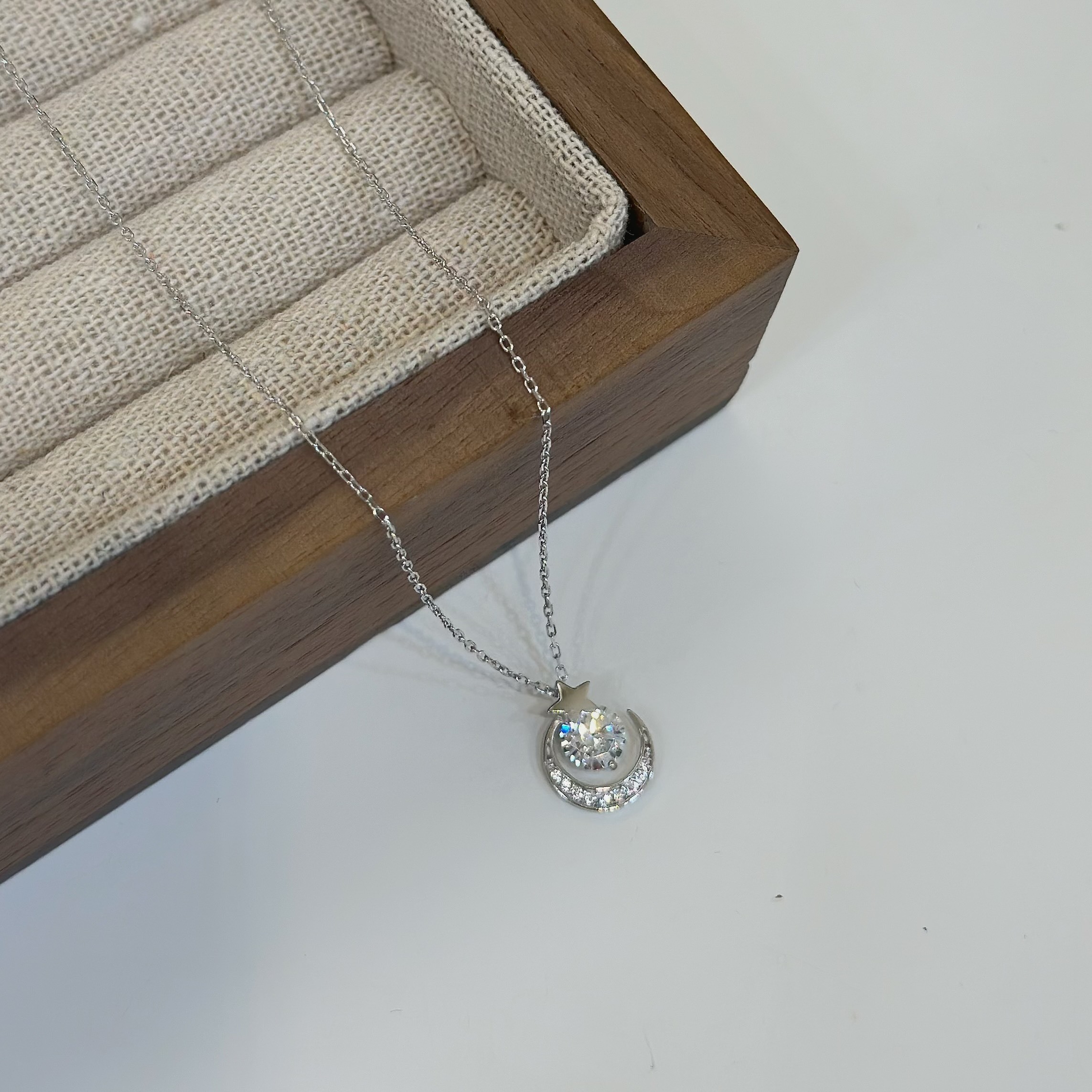 H09【輕奢】單鑽星月純銀鎖骨鏈