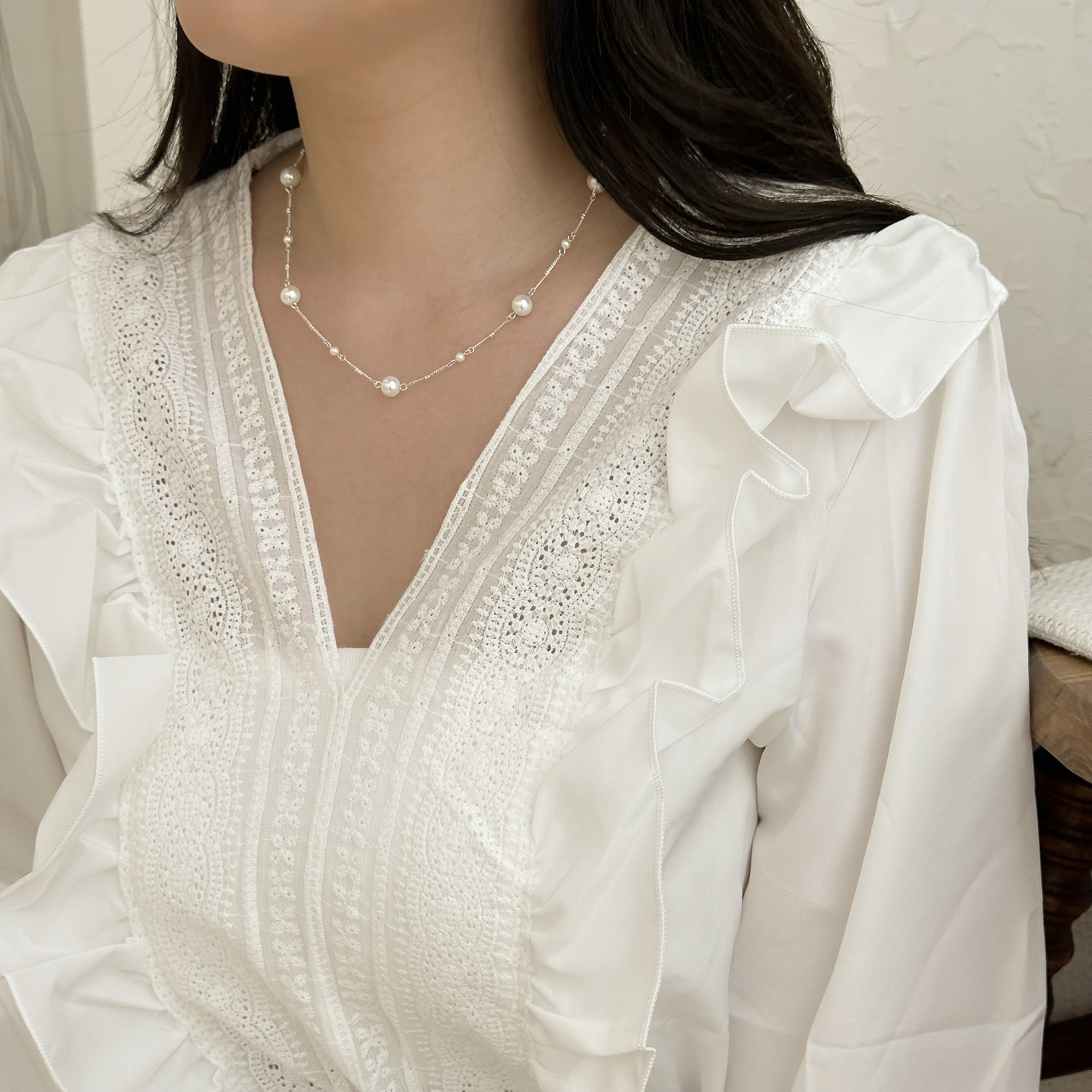 H04莫奈．珍珠純銀鎖骨鏈