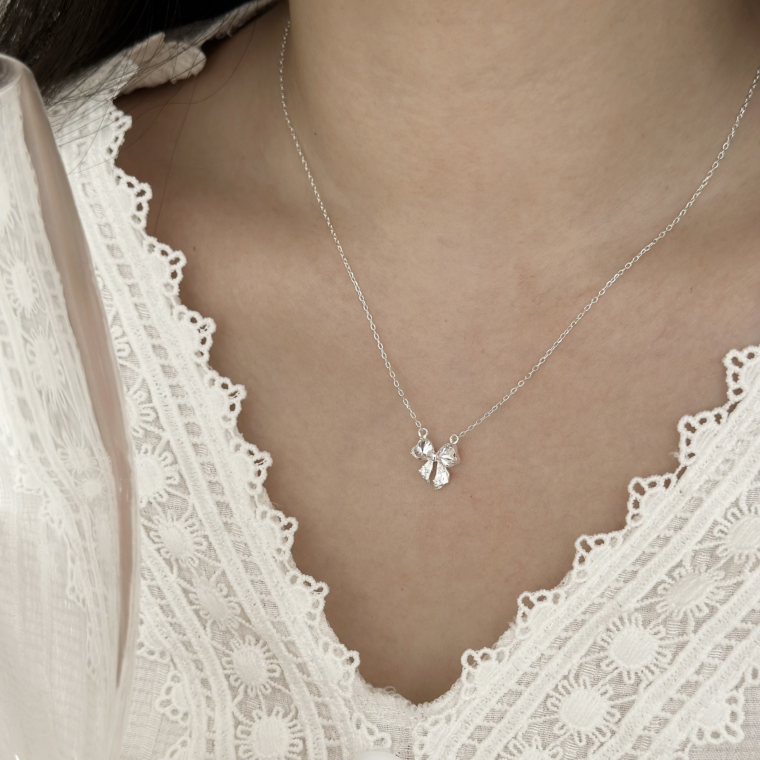 S42鋯石蝴蝶結純銀鎖骨鏈