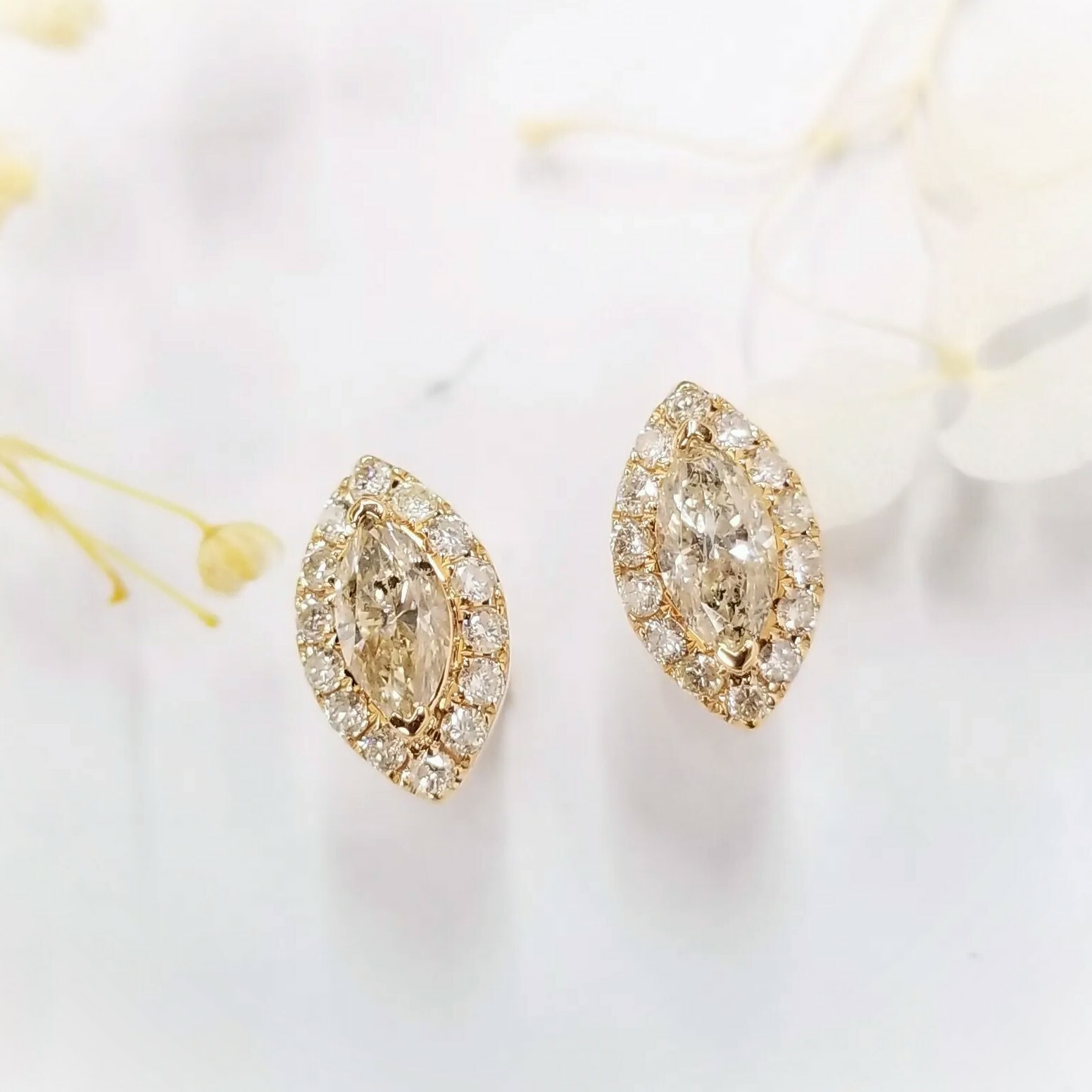 18K Rose Gold 1.63ct Marquise Cut Diamond Earrings