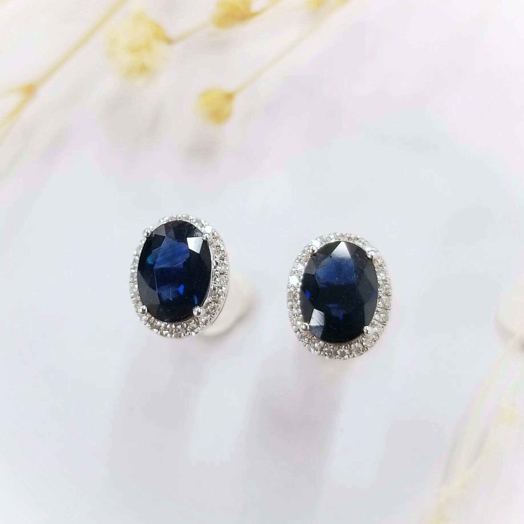18K White Gold 1.92 Sapphire and Diamond Earrings