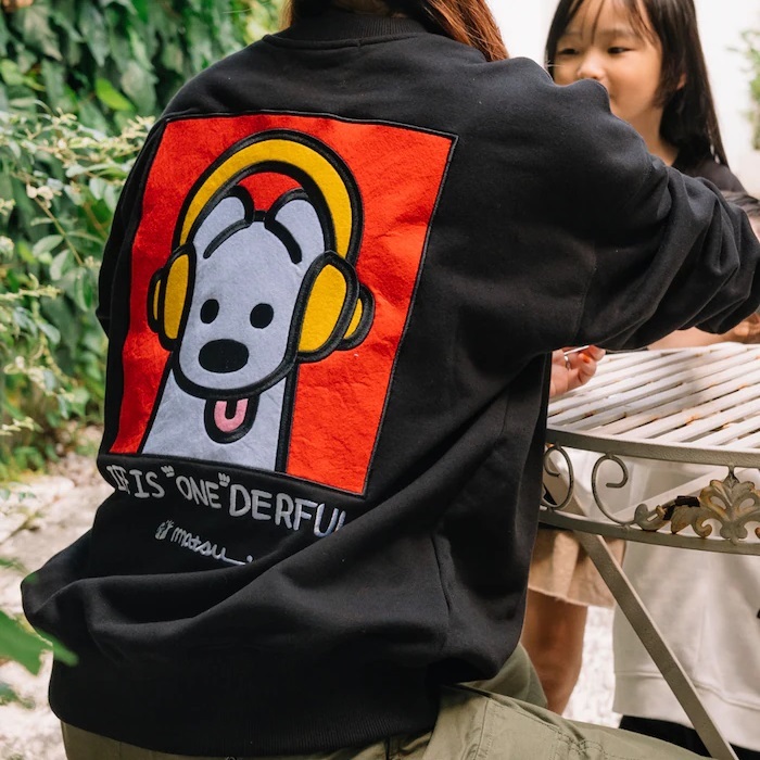 聯名 matsui x FREAK'S STORE 松井營 狗狗戴耳機 立體刺繡 圓領 長袖上衣 衛衣 大學T