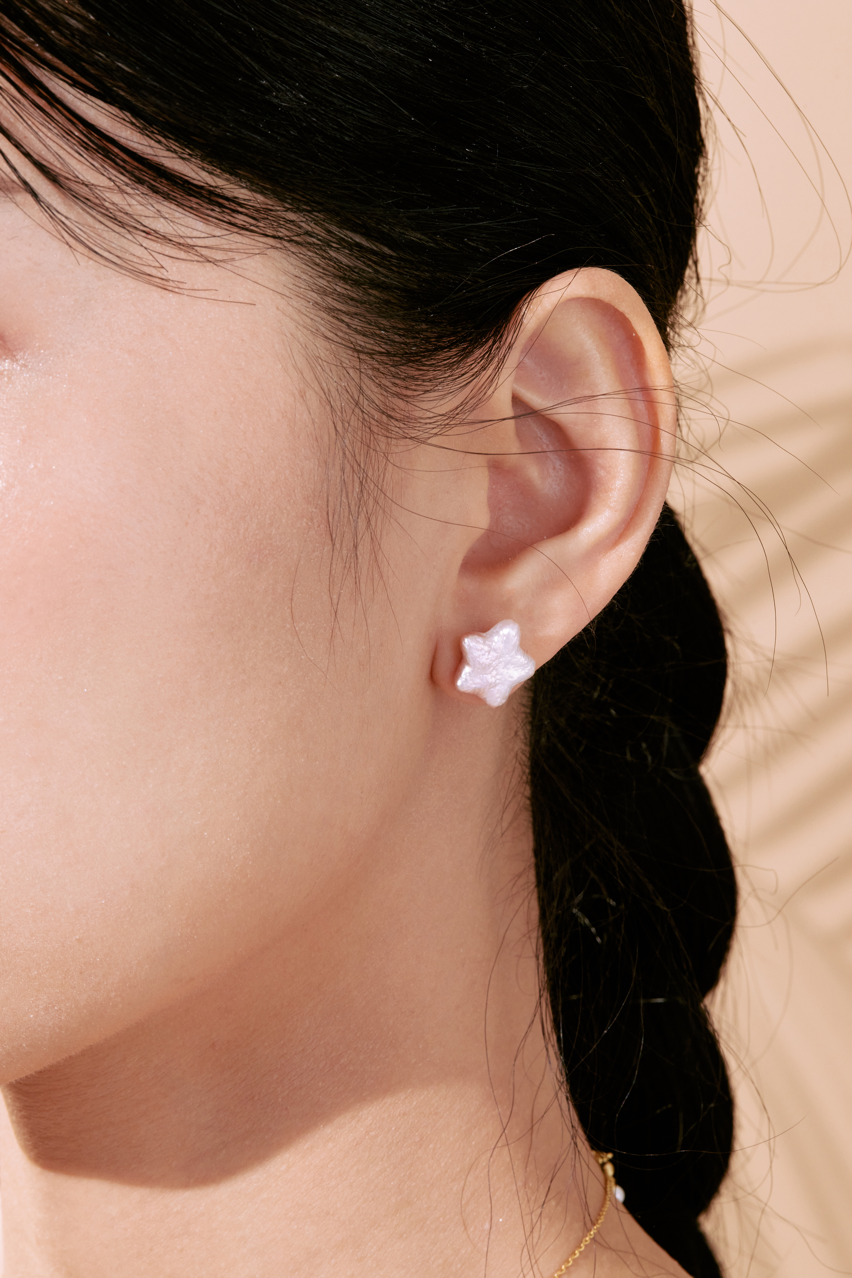 E1471 | 純銀貼耳星星珍珠耳環